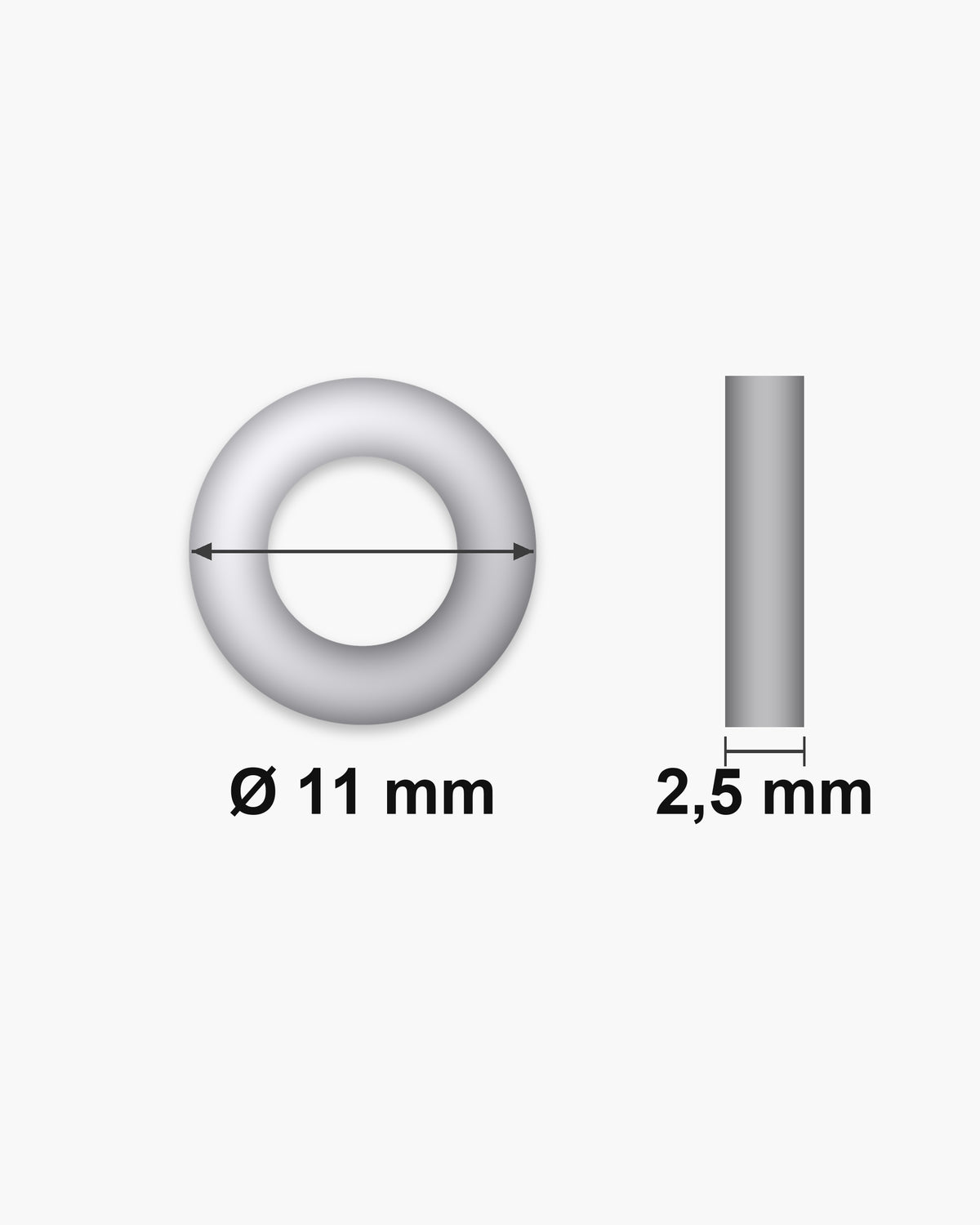 Atlas thin hoop earring dimensions: 11 mm across, 2.5 mm thick [u:mm]