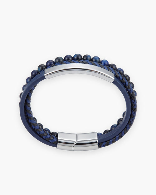 Men's Leather and Stone Bead Bracelet