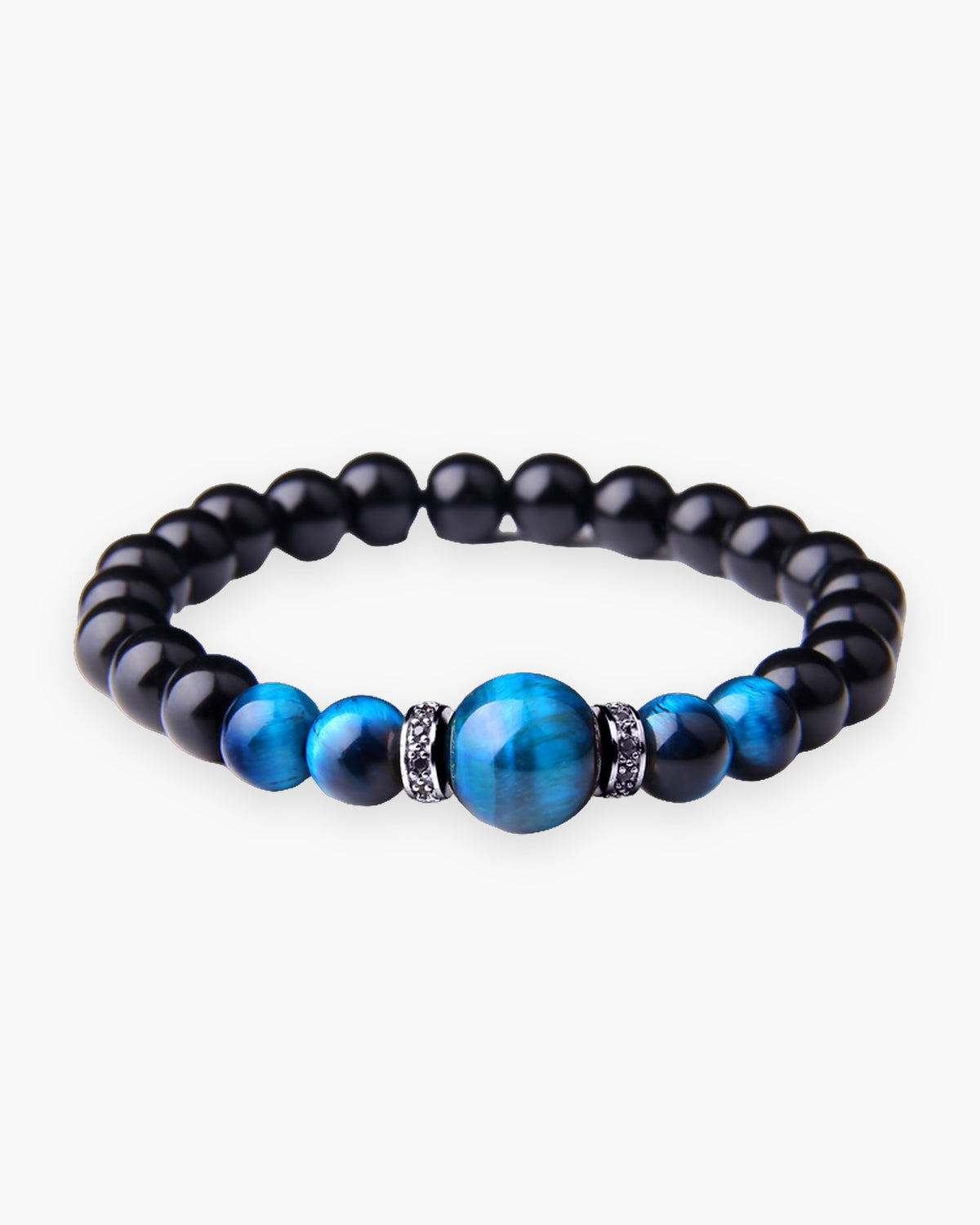 Atlas blue tiger eye bead bracelet with black pave spacers [c:bluetigereyeblack]