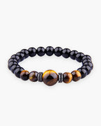 Atlas tiger eye bead bracelet with silver-tone pave spacers [c:tigereyesilver]