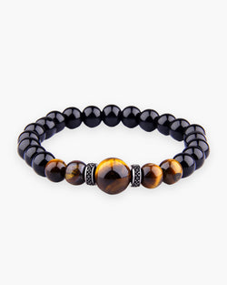 Atlas tiger eye bead bracelet with silver-tone pave spacers [c:tigereyesilver]