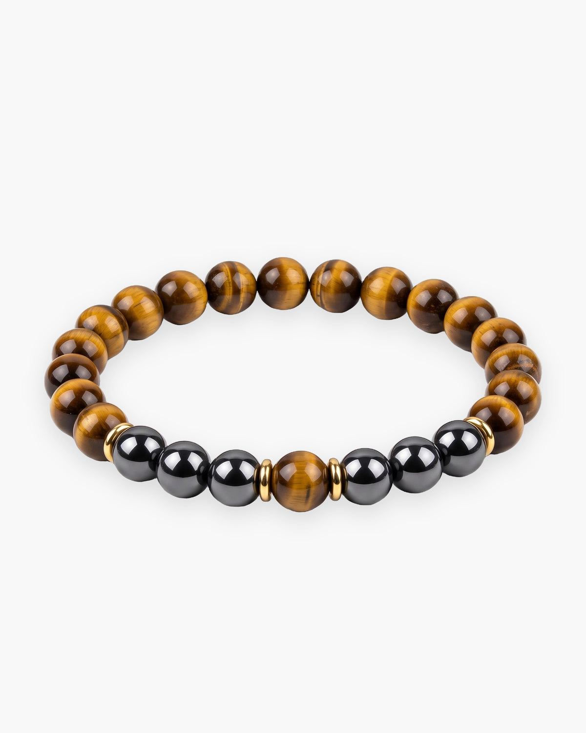 Atlas tiger eye and black stone bead bracelet in classic brown tiger eye and black natural stone [c:classicbrown]