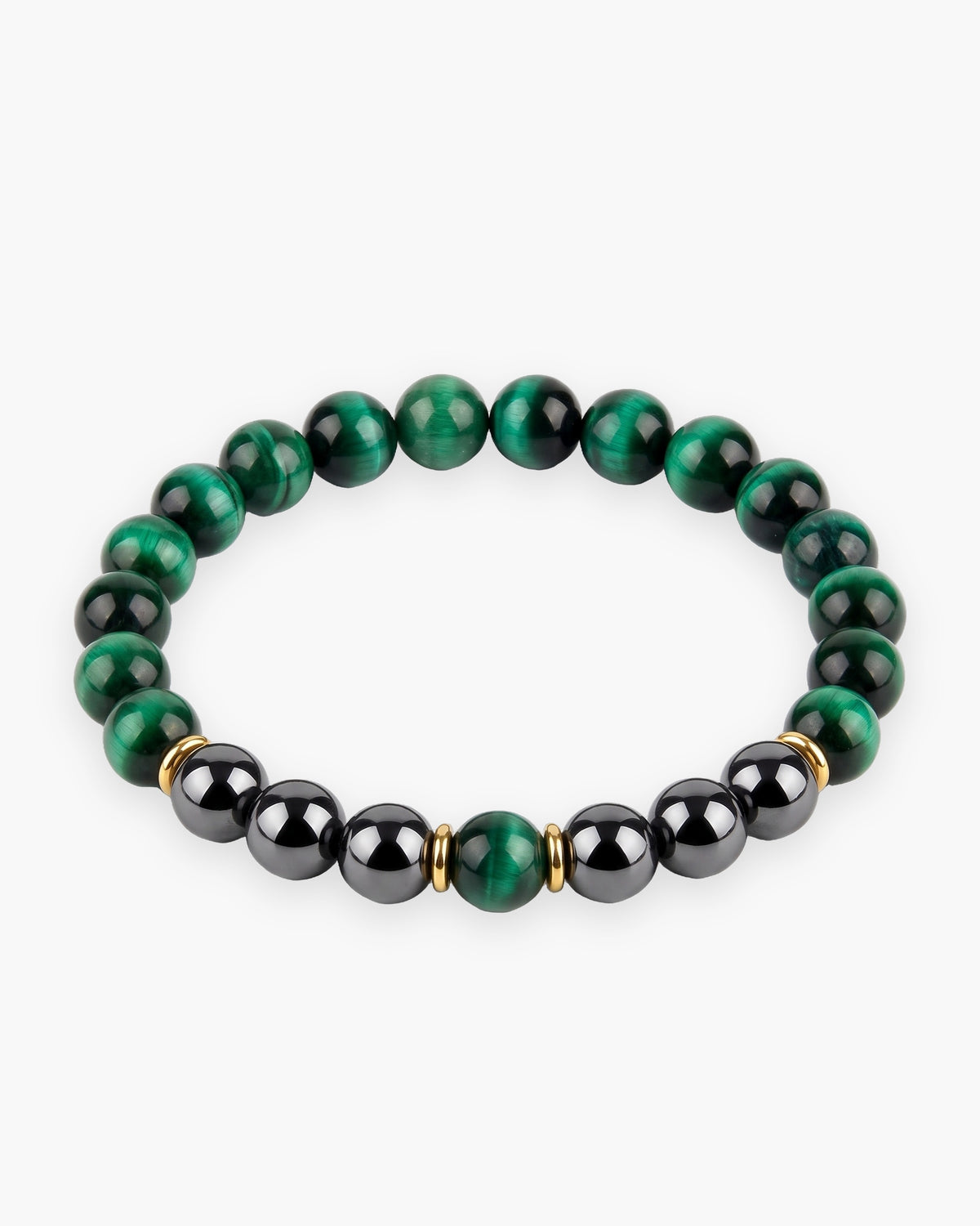 Atlas tiger eye and black stone bead bracelet in green tiger eye and black natural stone [c:green]