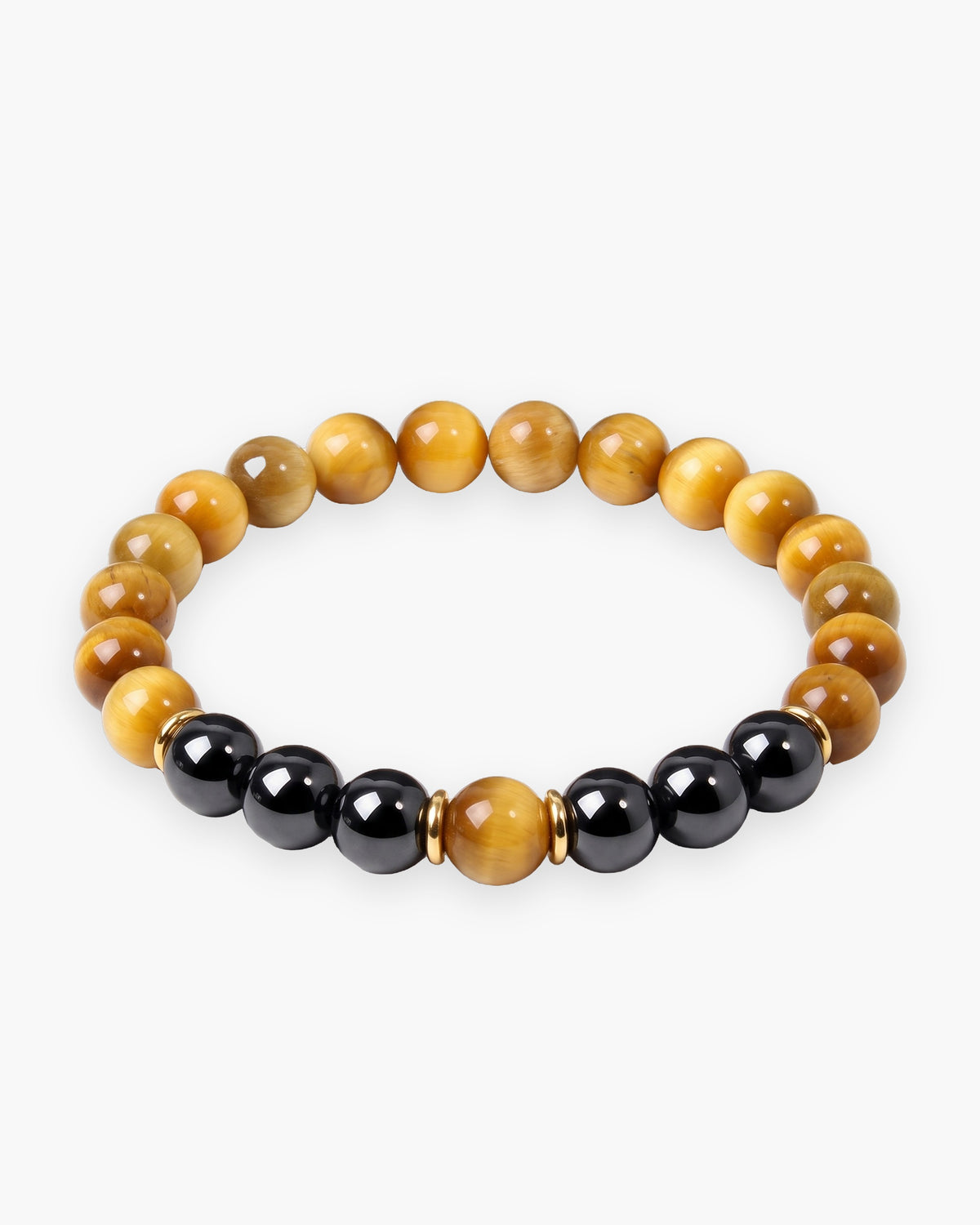 Atlas tiger eye and black stone bead bracelet in honey tiger eye and black natural stone [c:honey]