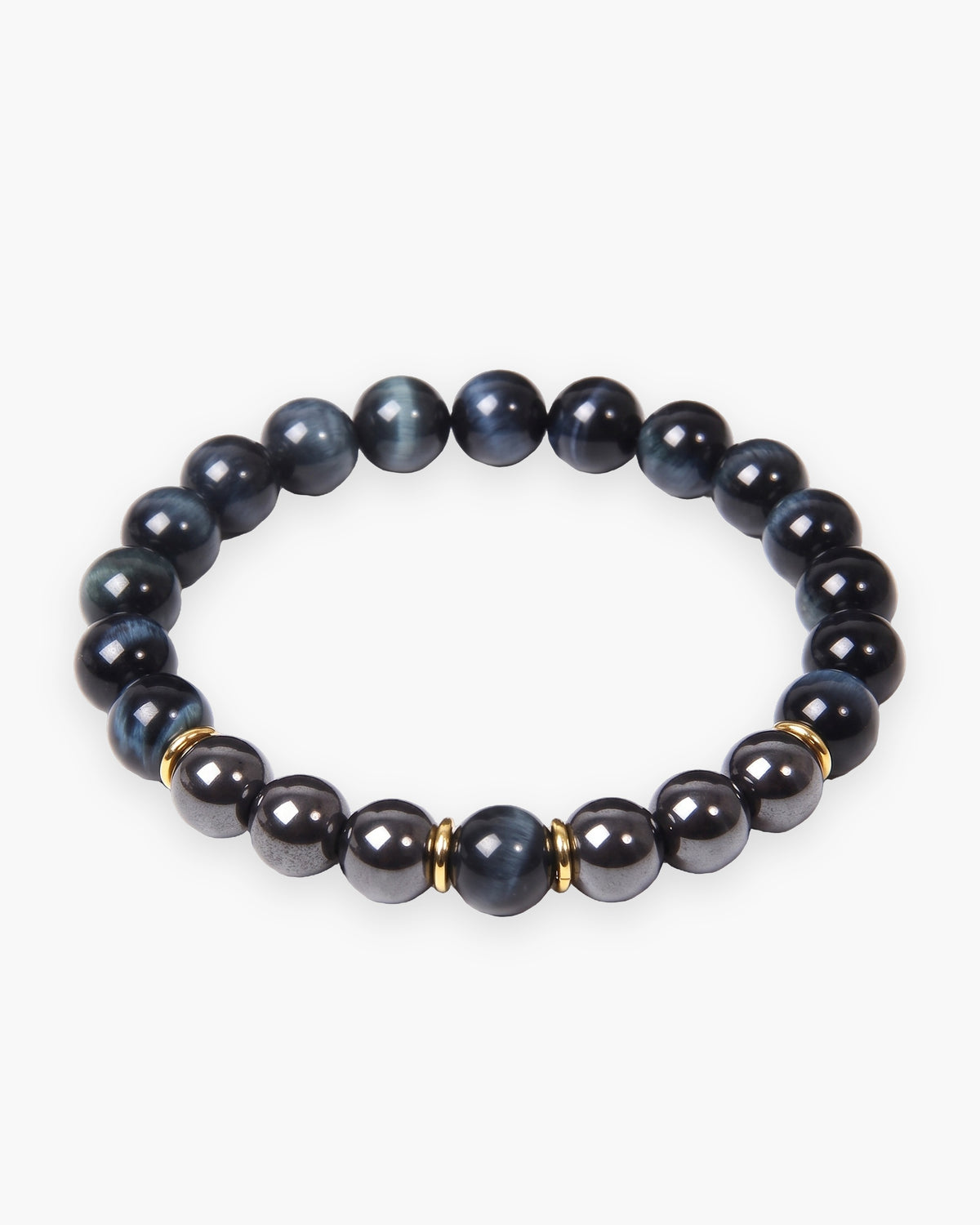 Atlas tiger eye and black stone bead bracelet in midnight blue tiger eye and black natural stone [c:midnightblue]