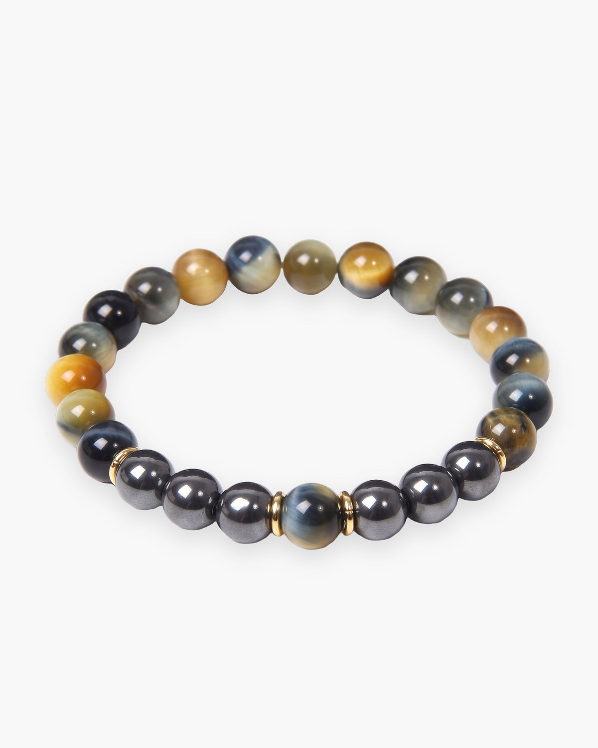 Atlas tiger eye and black stone bead bracelet in mixed tiger eye and black natural stone [c:mixed]
