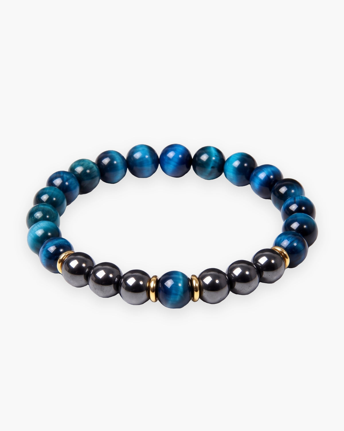 Atlas tiger eye and black stone bead bracelet in ocean blue tiger eye and black natural stone [c:oceanblue]