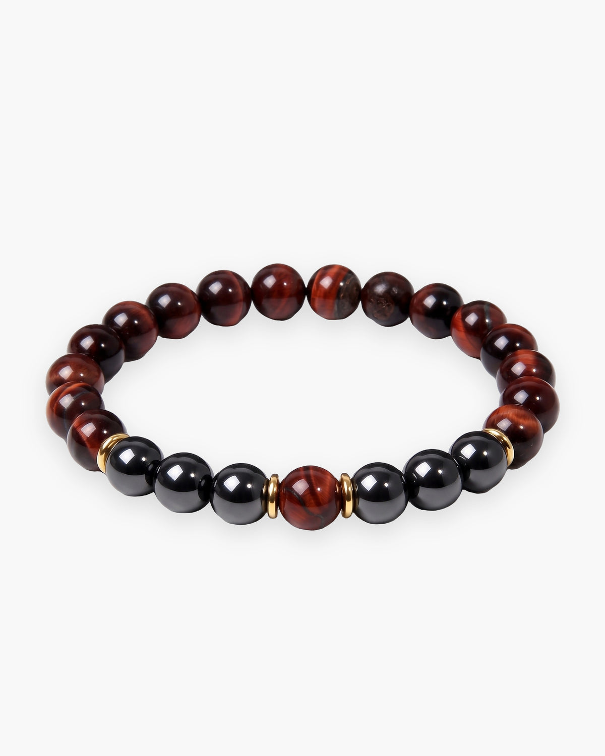 Atlas tiger eye and black stone bead bracelet in red tiger eye and black natural stone [c:red]