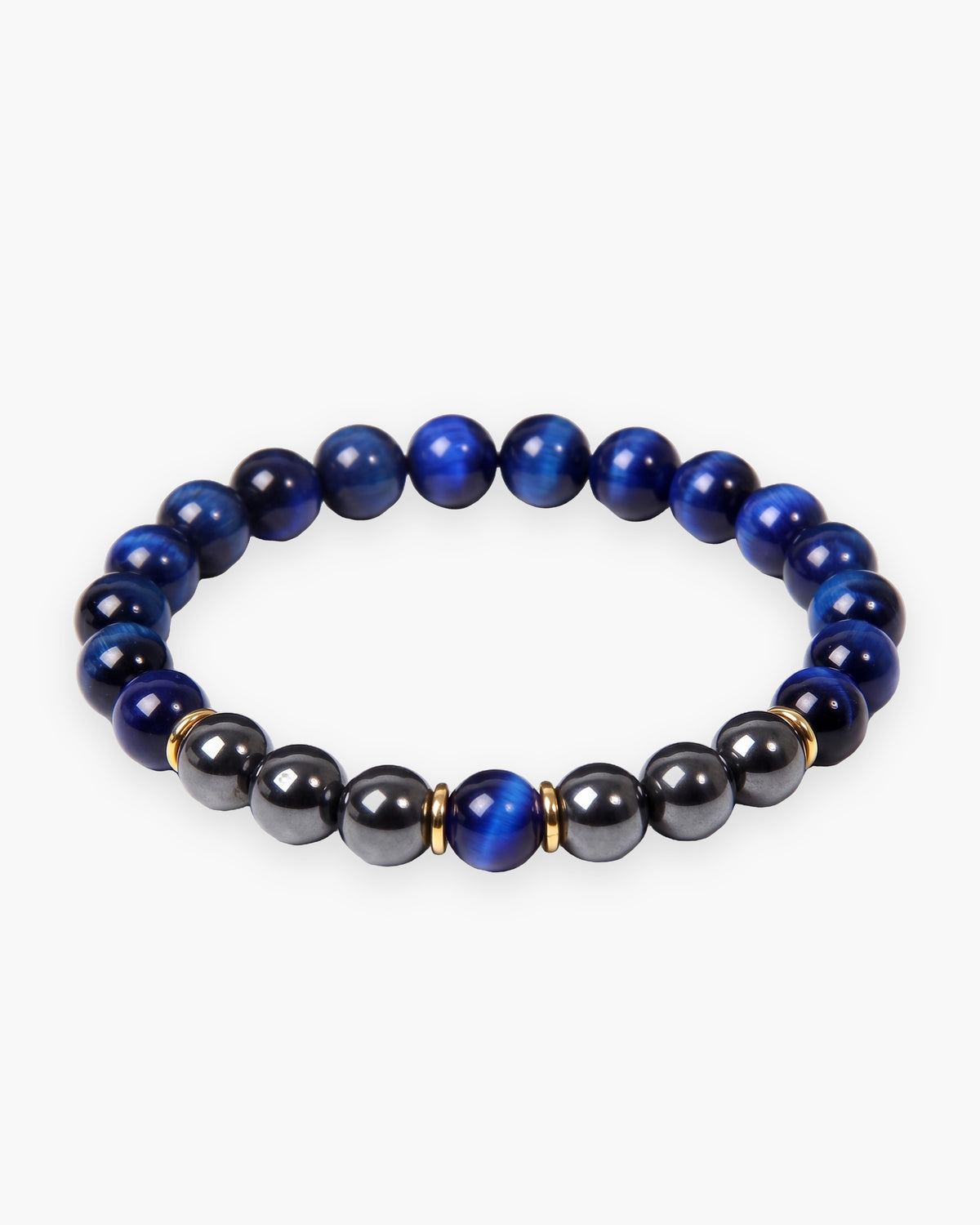 Atlas tiger eye and black stone bead bracelet in royal blue tiger eye and black natural stone [c:royalblue]