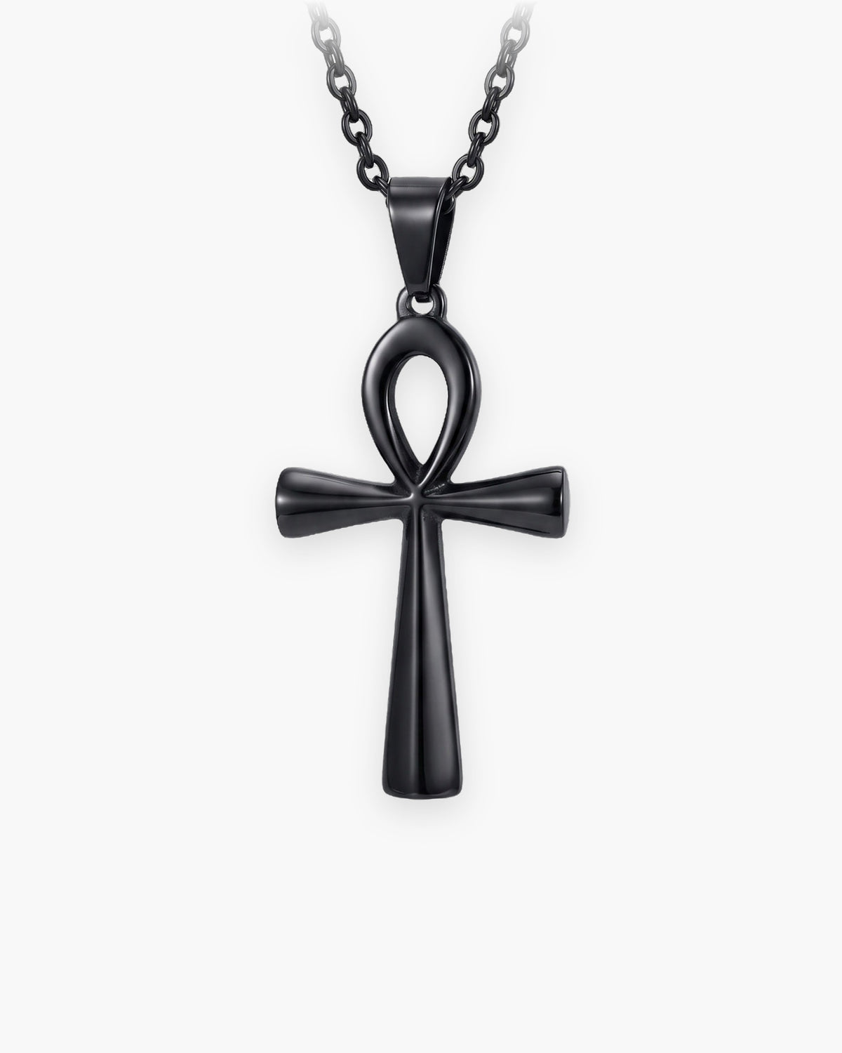 Atlas ankh cross pendant necklace in black titanium steel [c:black]