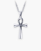 Atlas ankh cross pendant necklace in silver-tone titanium steel [c:silver]