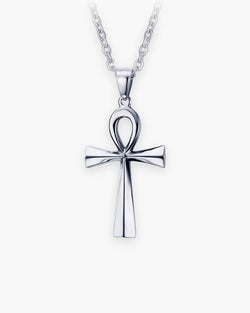 Atlas ankh cross pendant necklace in silver-tone titanium steel [c:silver]