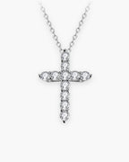 Atlas CZ cross pendant necklace in silver-tone titanium steel [c:silver]