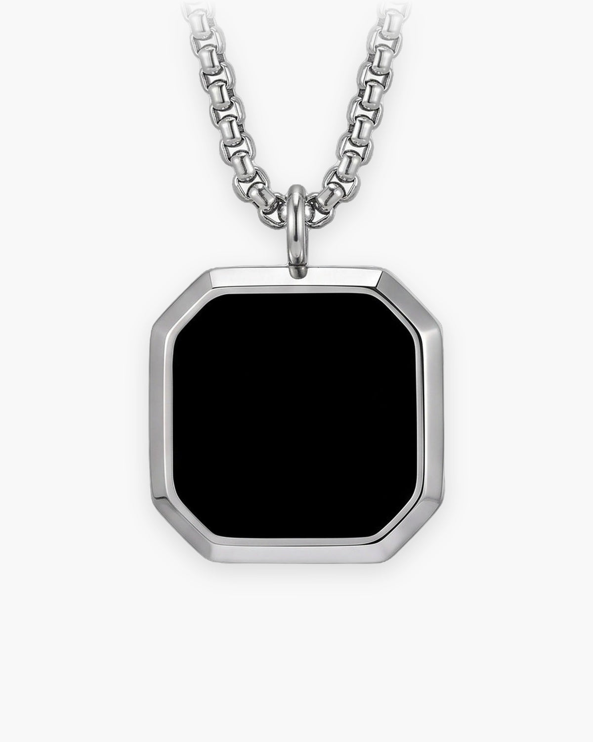 Atlas octagon black inlay pendant necklace in silver-tone titanium steel [c:silver]