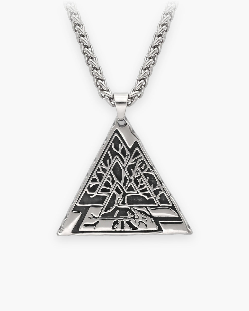 Atlas Valknut triangle pendant necklace in silver-tone titanium steel [c:silver]