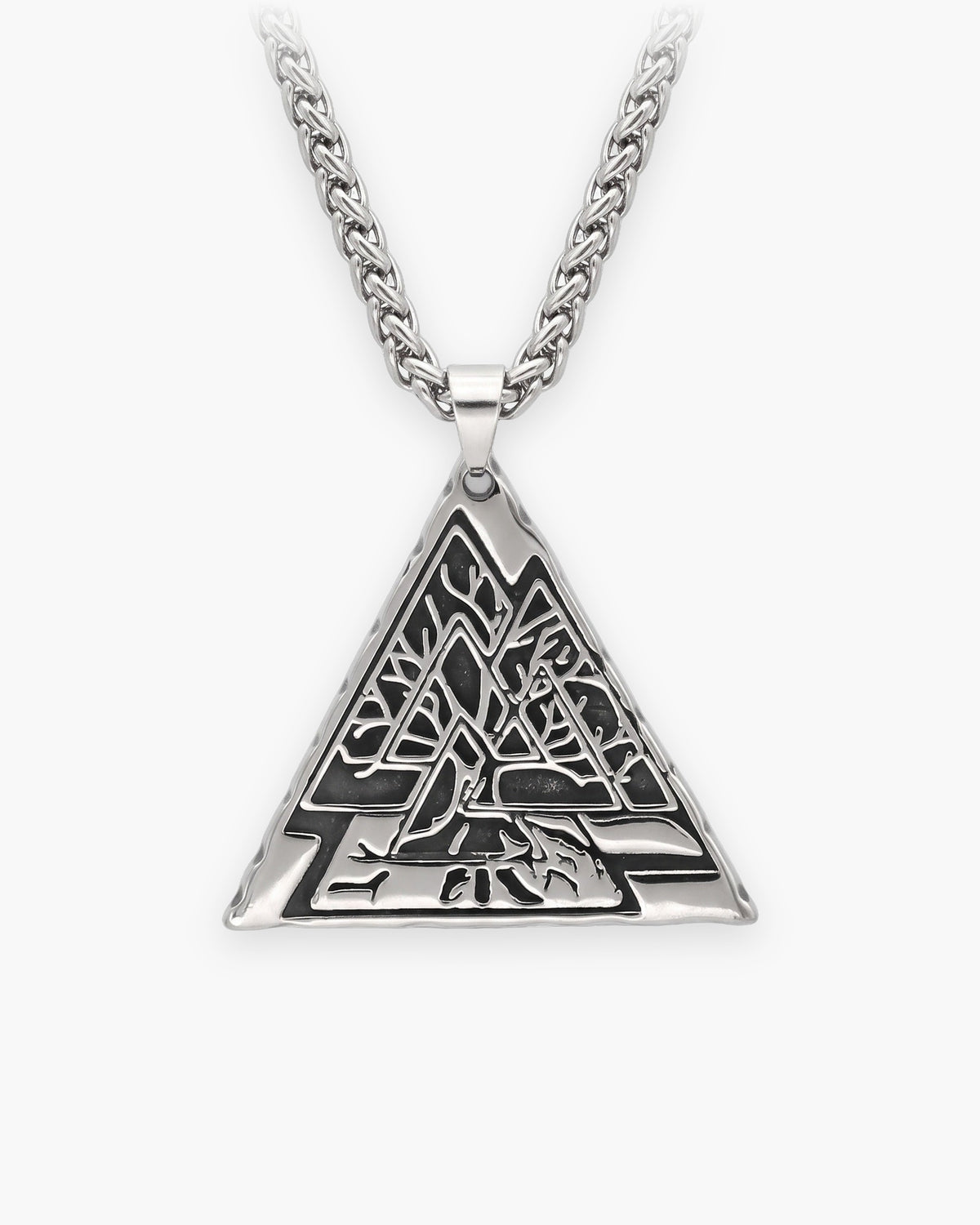 Atlas Valknut triangle pendant necklace in silver-tone titanium steel [c:silver]