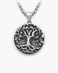 Atlas Tree of Life medallion pendant in antiqued titanium steel, 30 x 40 mm [c:silver]