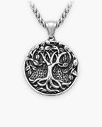 Atlas Tree of Life medallion pendant in antiqued titanium steel, 30 x 40 mm [c:silver]