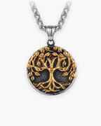 Atlas two-tone tree of life pendant necklace in silver-tone and gold-tone titanium steel [c:silvergold]