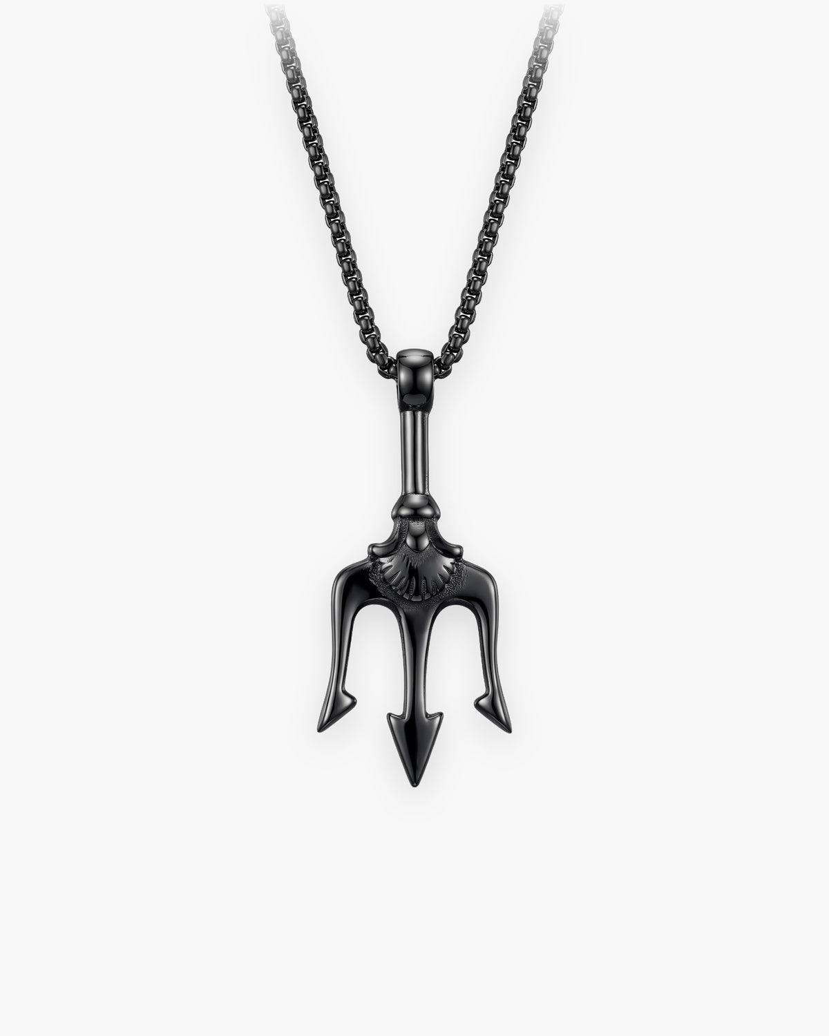 Atlas trident pendant necklace in black titanium steel [c:black]