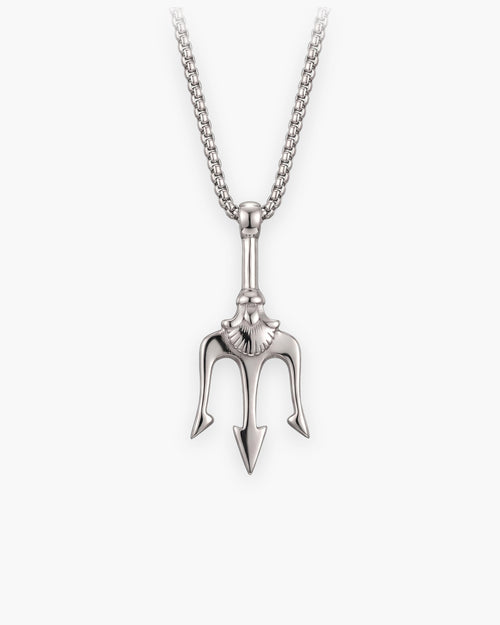 Atlas trident pendant necklace in silver-tone titanium steel [c:silver]
