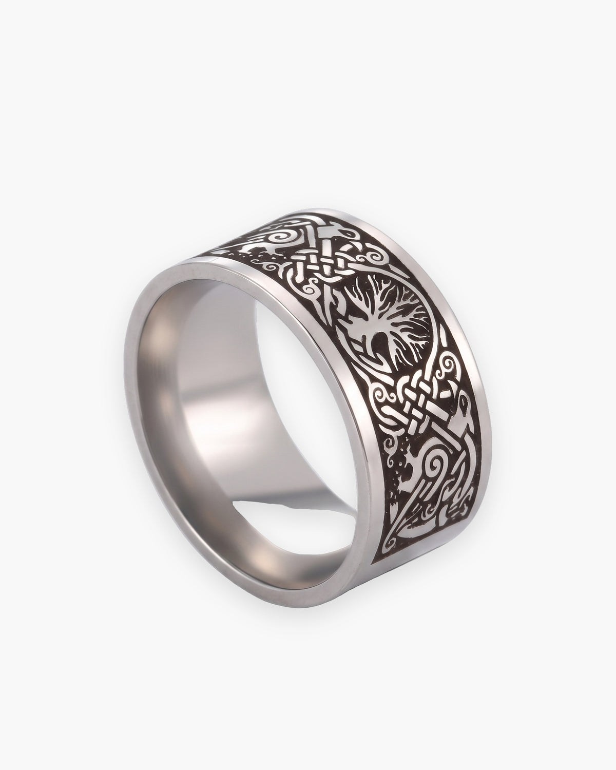 Atlas Tree of Life knotwork band in silver-tone stainless steel [c:silver]
