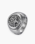 Atlas tree of life signet ring in silver-tone 316L stainless steel [c:silver]