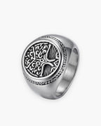 Atlas tree of life signet ring in silver-tone 316L stainless steel [c:silver]