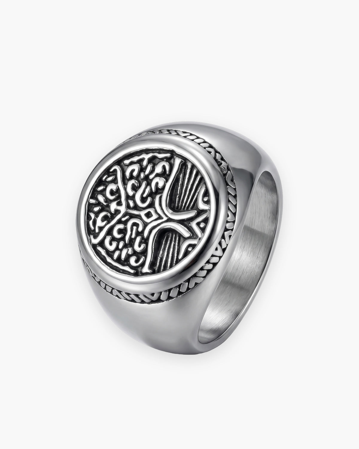 Atlas tree of life signet ring in silver-tone 316L stainless steel [c:silver]