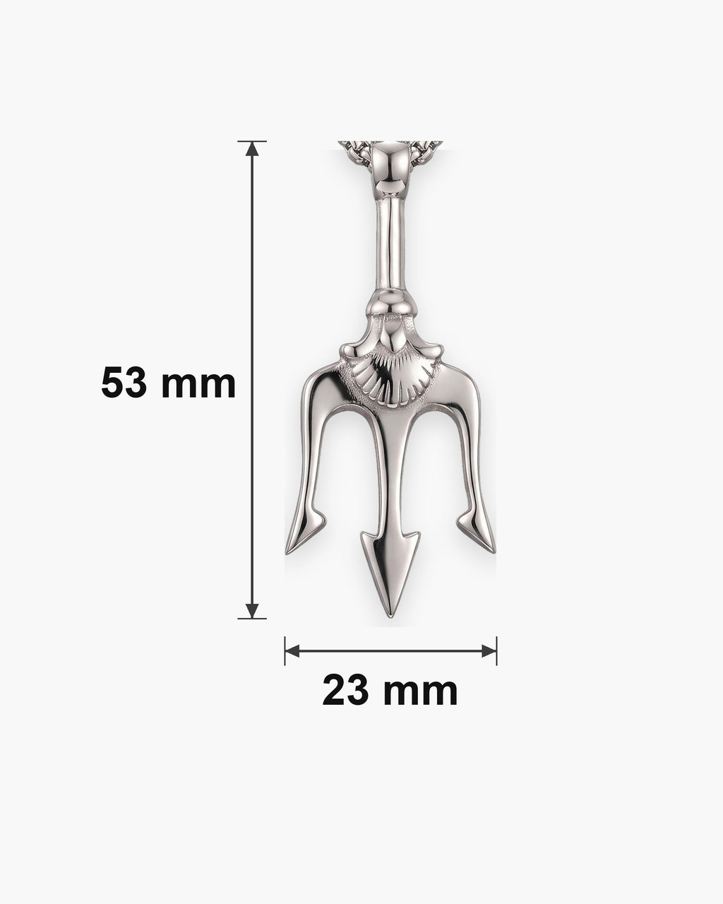 Atlas trident pendant necklace dimensions at true scale: 23 x 53 mm [u:mm]
