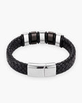 Atlas two-tone bar braided leather bracelet in silver-tone leather and titanium steel [c:silver]