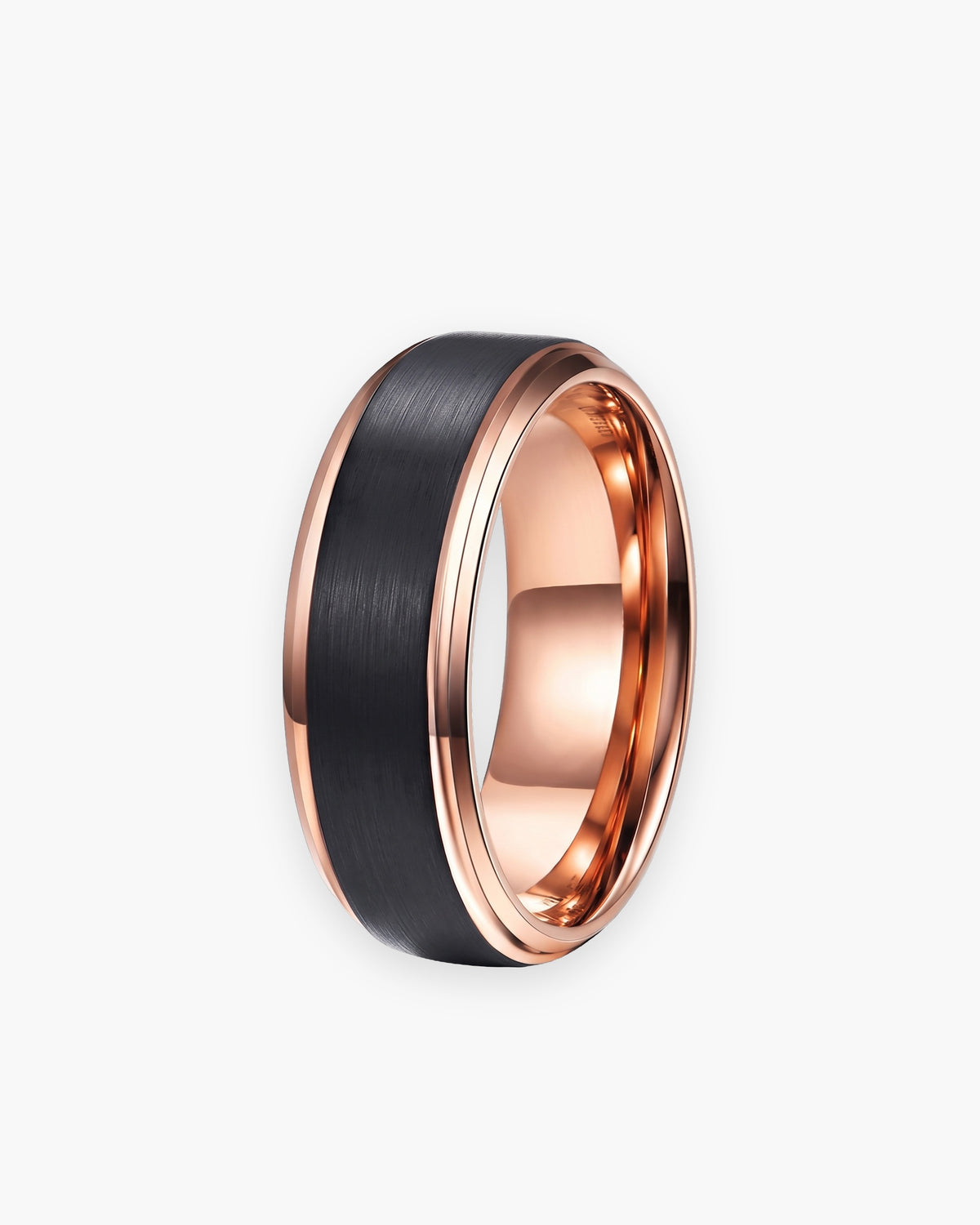 Atlas two-tone tungsten ring in brushed black and rose gold-tone tungsten carbide [c:black]