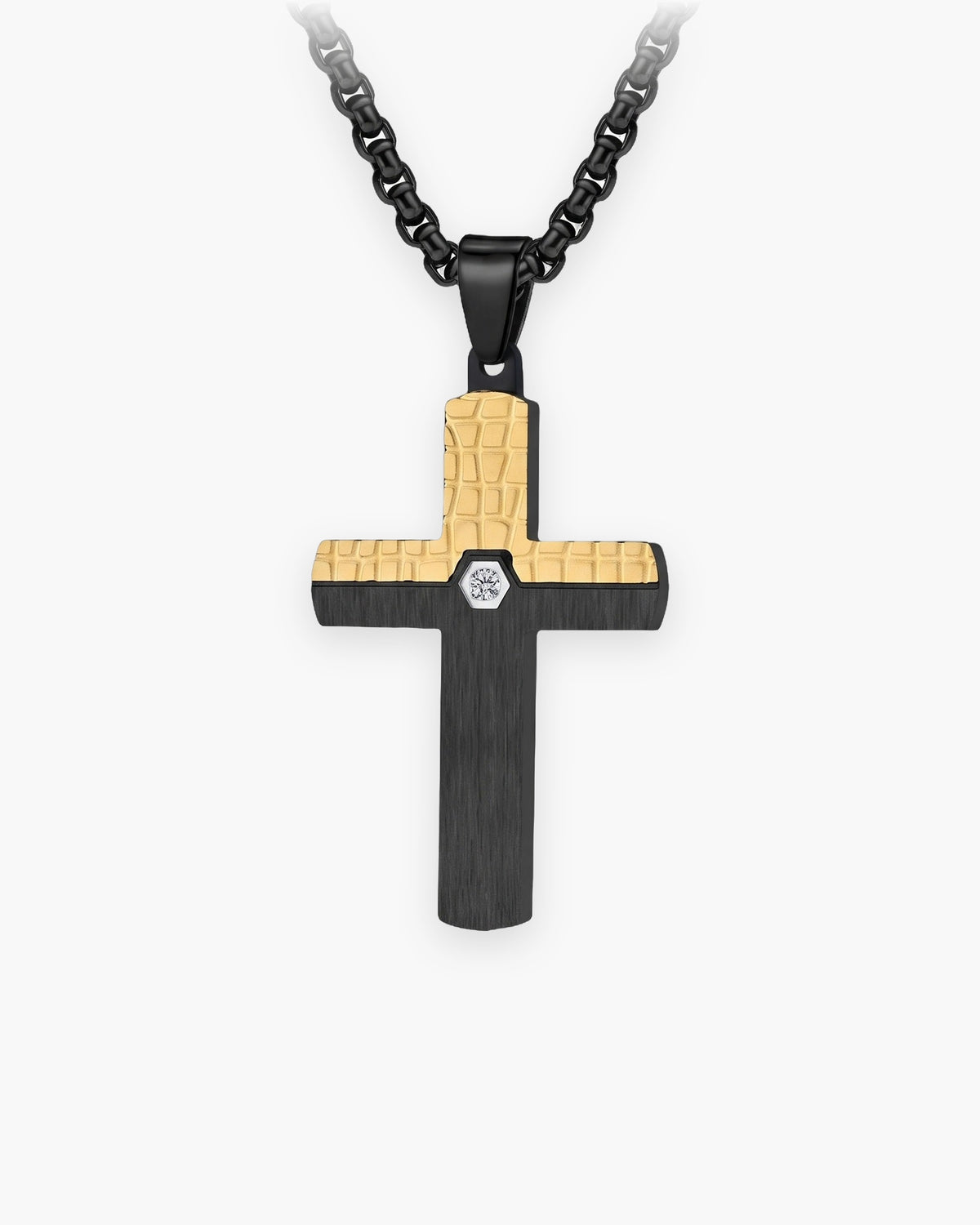 Atlas two-tone inlaid cross necklace in black and gold-tone stainless steel [c:blackgold]