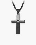 Atlas two-tone inlaid cross necklace in black and silver-tone stainless steel [c:blacksilver]