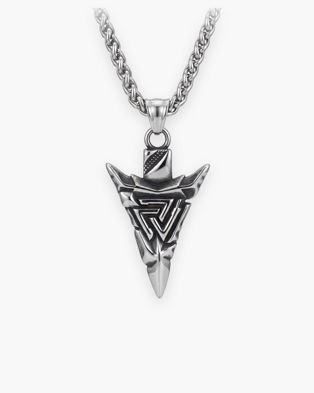 Atlas Valknut arrow pendant necklace in silver-tone titanium steel [c:silver]