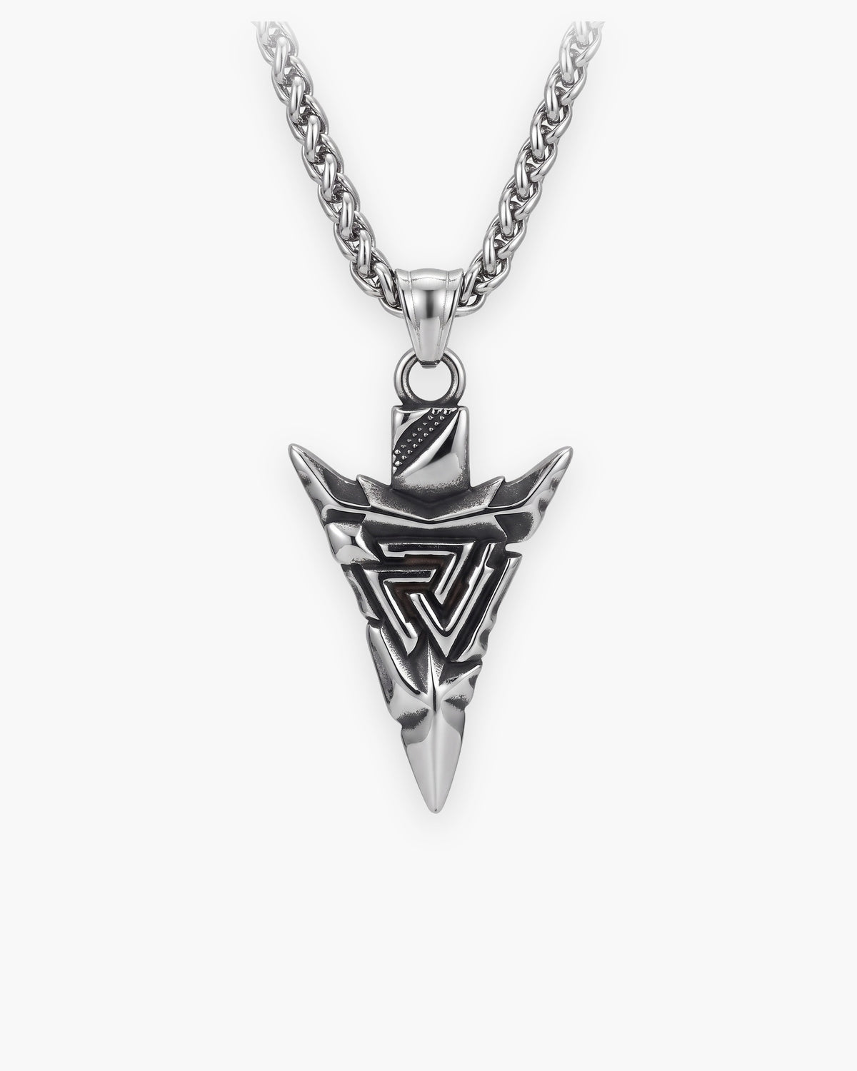 Atlas Valknut arrow pendant necklace in silver-tone titanium steel [c:silver]