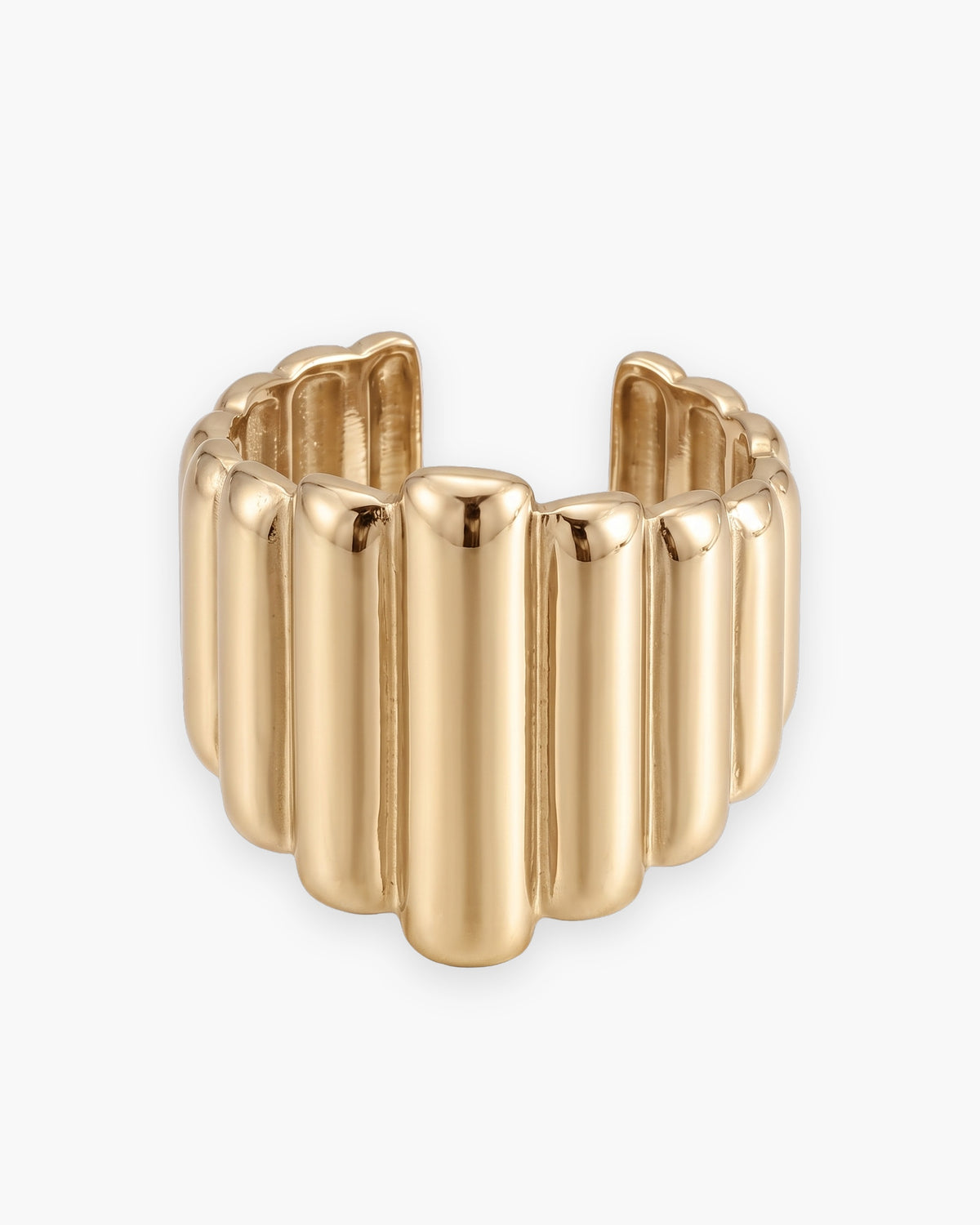 Atlas vertical stripe cuff ring in gold-tone stainless steel [c:gold]