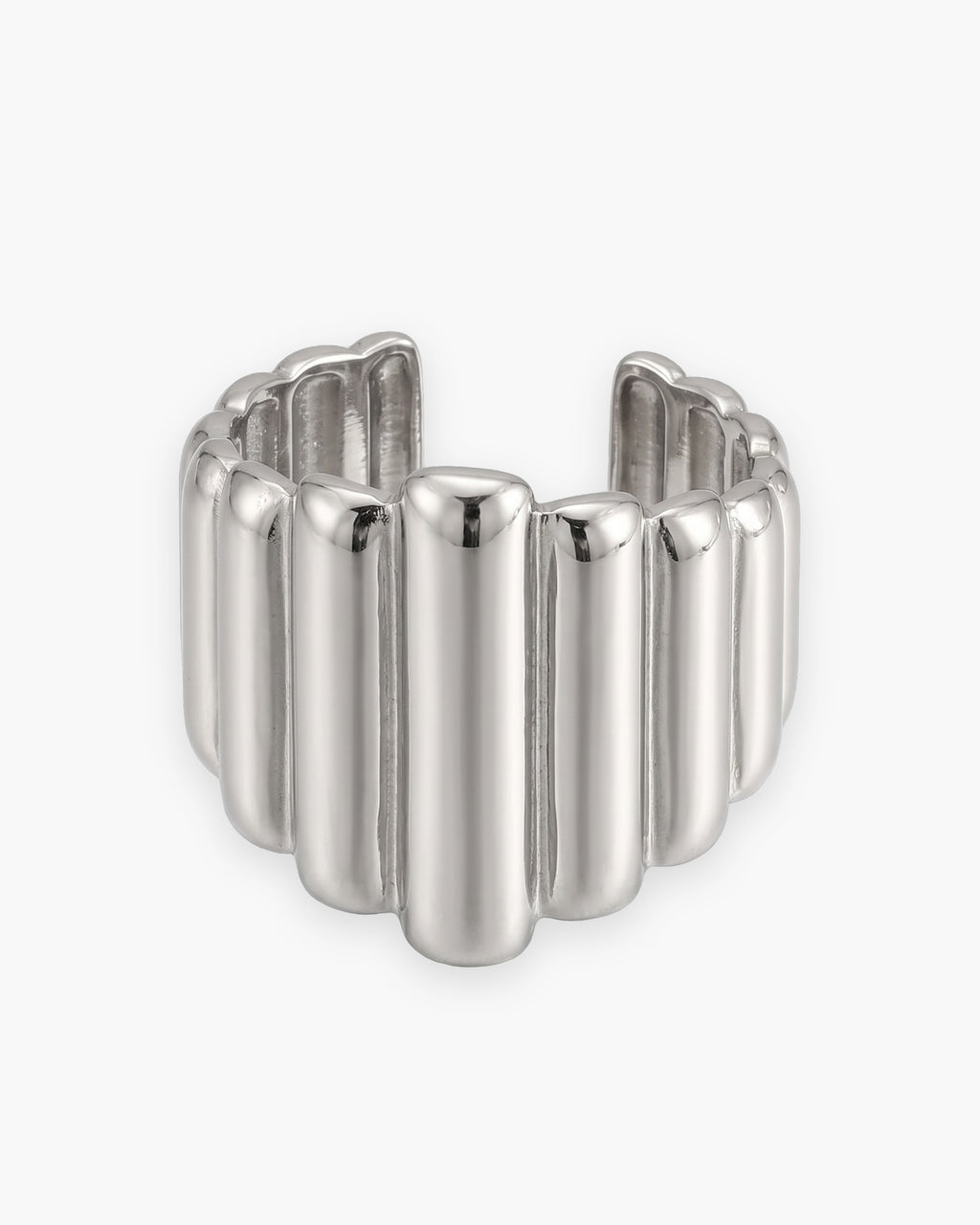 Atlas vertical stripe cuff ring in silver stainless steel [c:silver]
