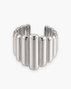 Atlas vertical stripe cuff ring in silver stainless steel [c:silver]