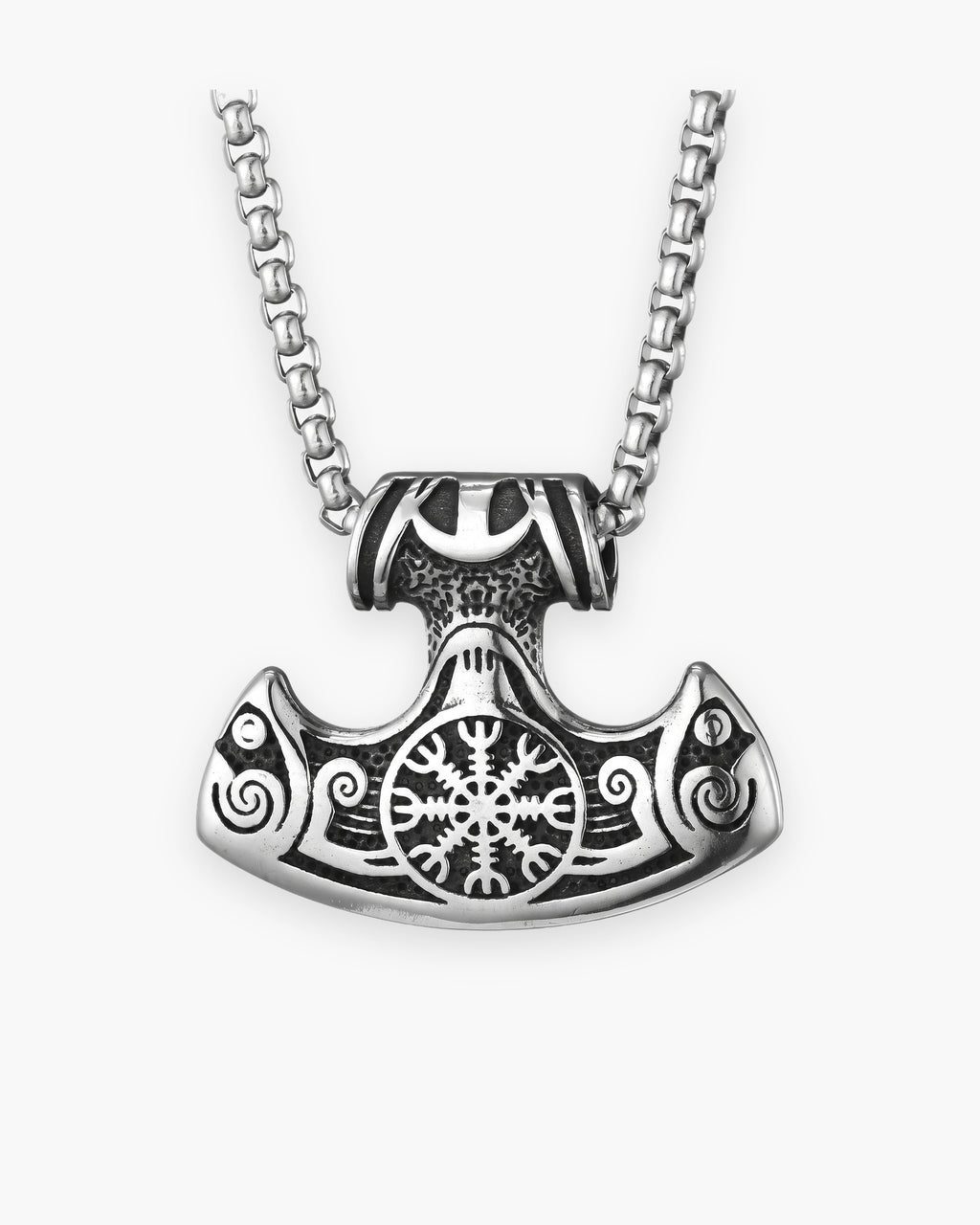 Atlas viking hammer pendant necklace in silver titanium steel [c:silver]