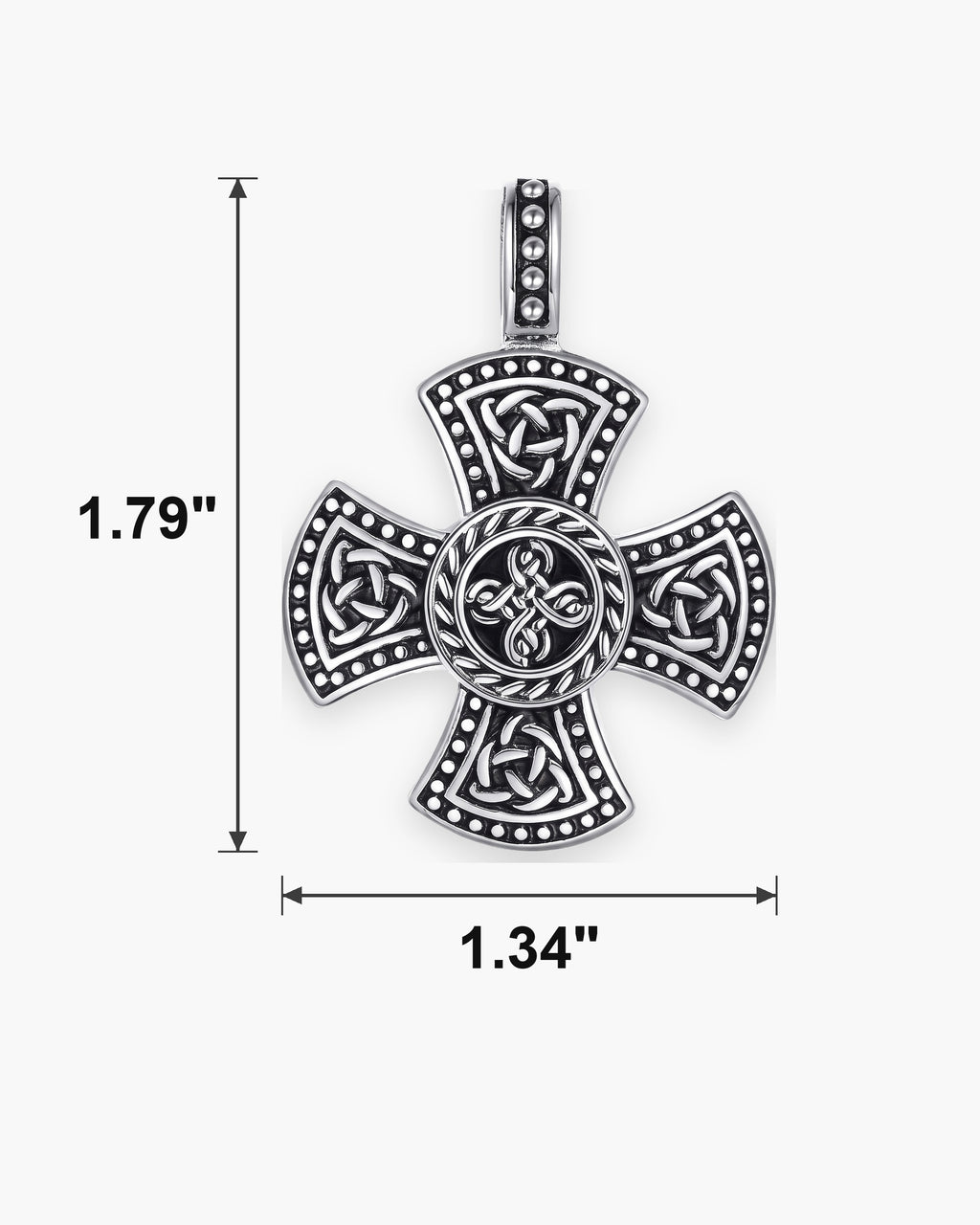 Atlas Viking knotwork cross pendant dimensions 1.34 x 1.79 inches [u:in]