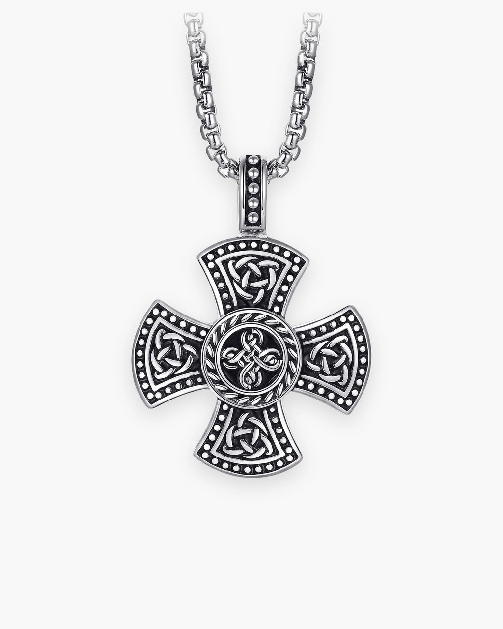 Atlas Viking knotwork cross pendant necklace in silver-tone titanium steel [c:silver]