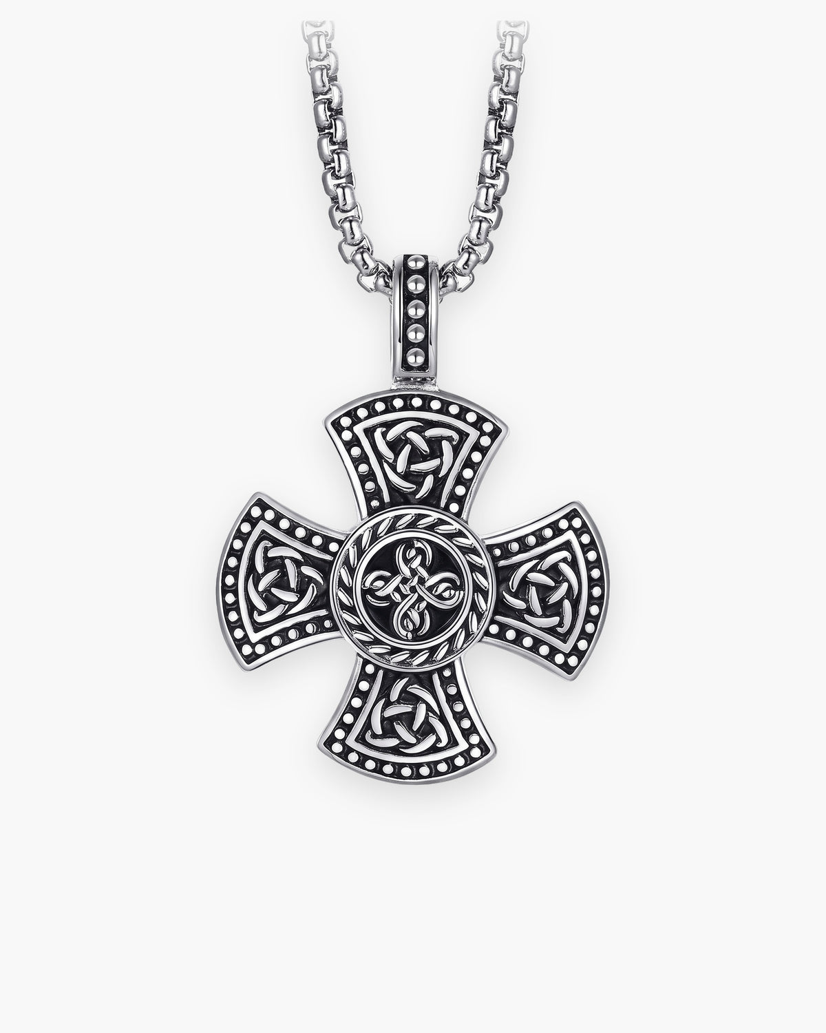 Atlas Viking knotwork cross pendant necklace in silver-tone titanium steel [c:silver]