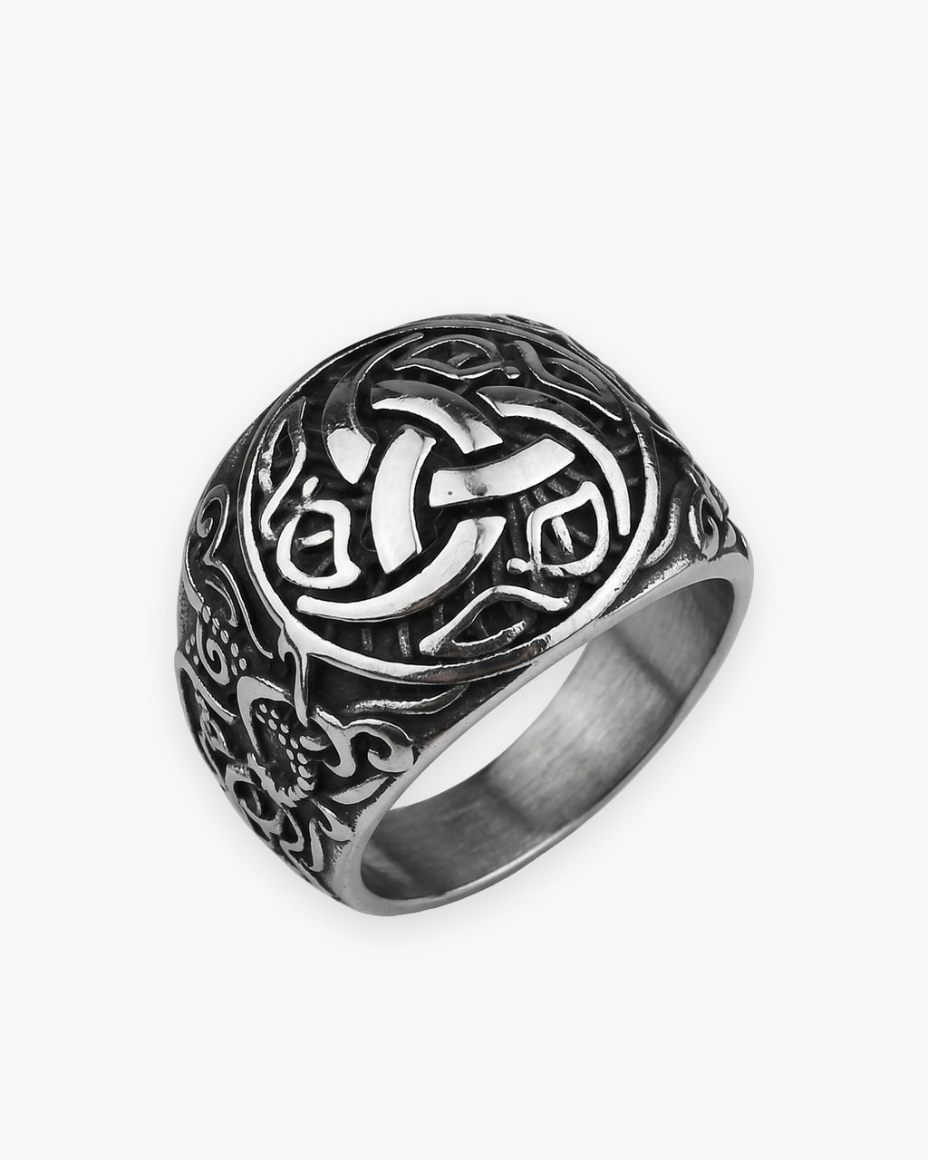 Atlas Viking knotwork ring in antiqued silver-tone stainless steel [c:silver]