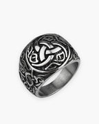 Atlas Viking knotwork ring in antiqued silver-tone stainless steel [c:silver]