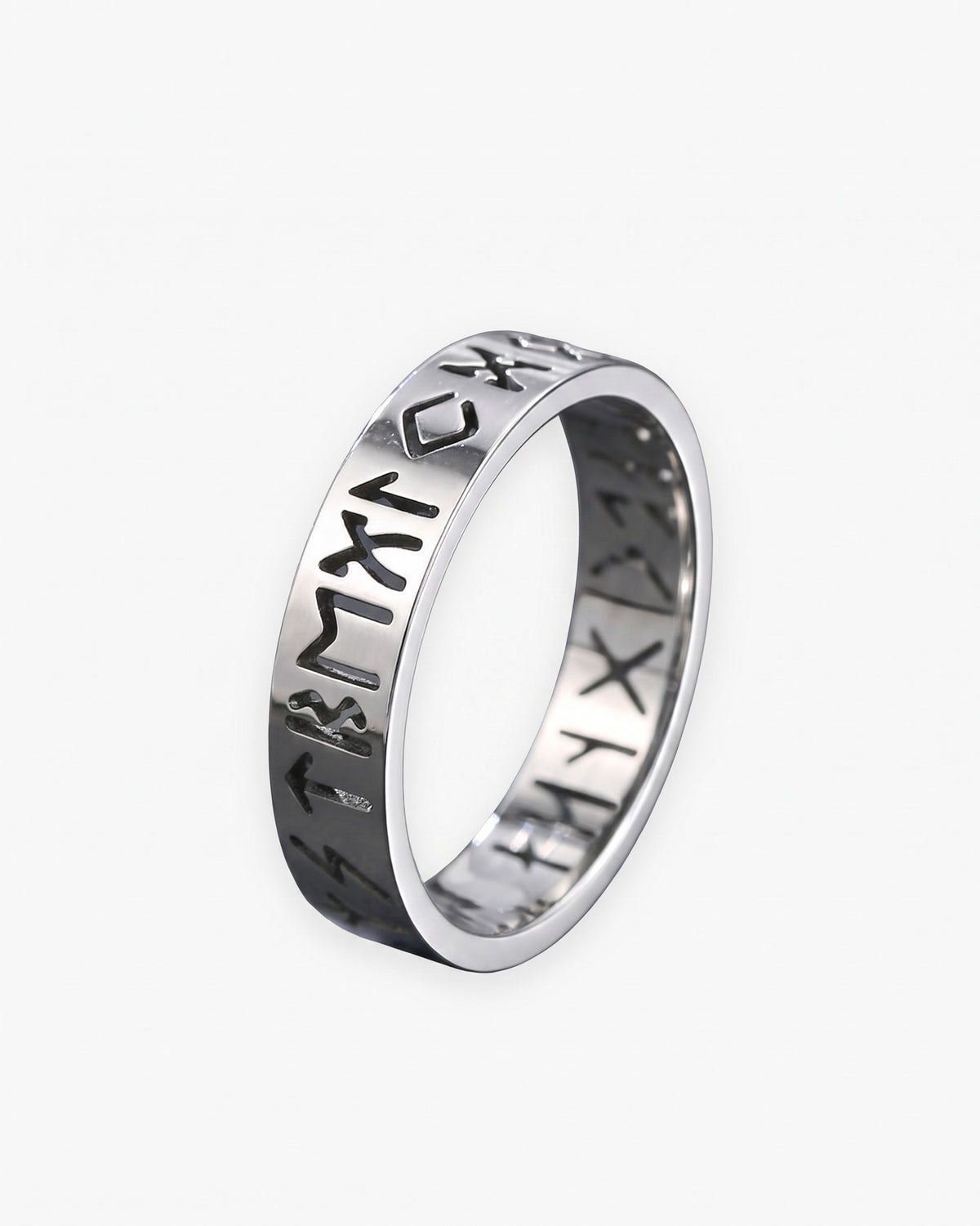 Atlas hollow rune band ring, 6 mm, in silver stainless steel [c:silver]