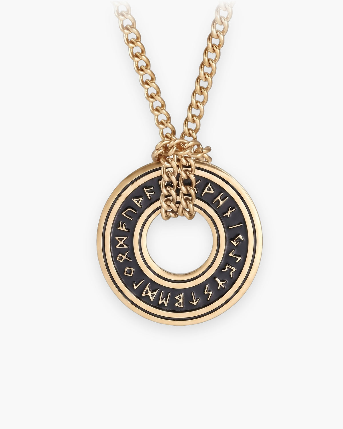 Atlas Viking rune circle pendant necklace in gold-tone titanium steel [c:gold]