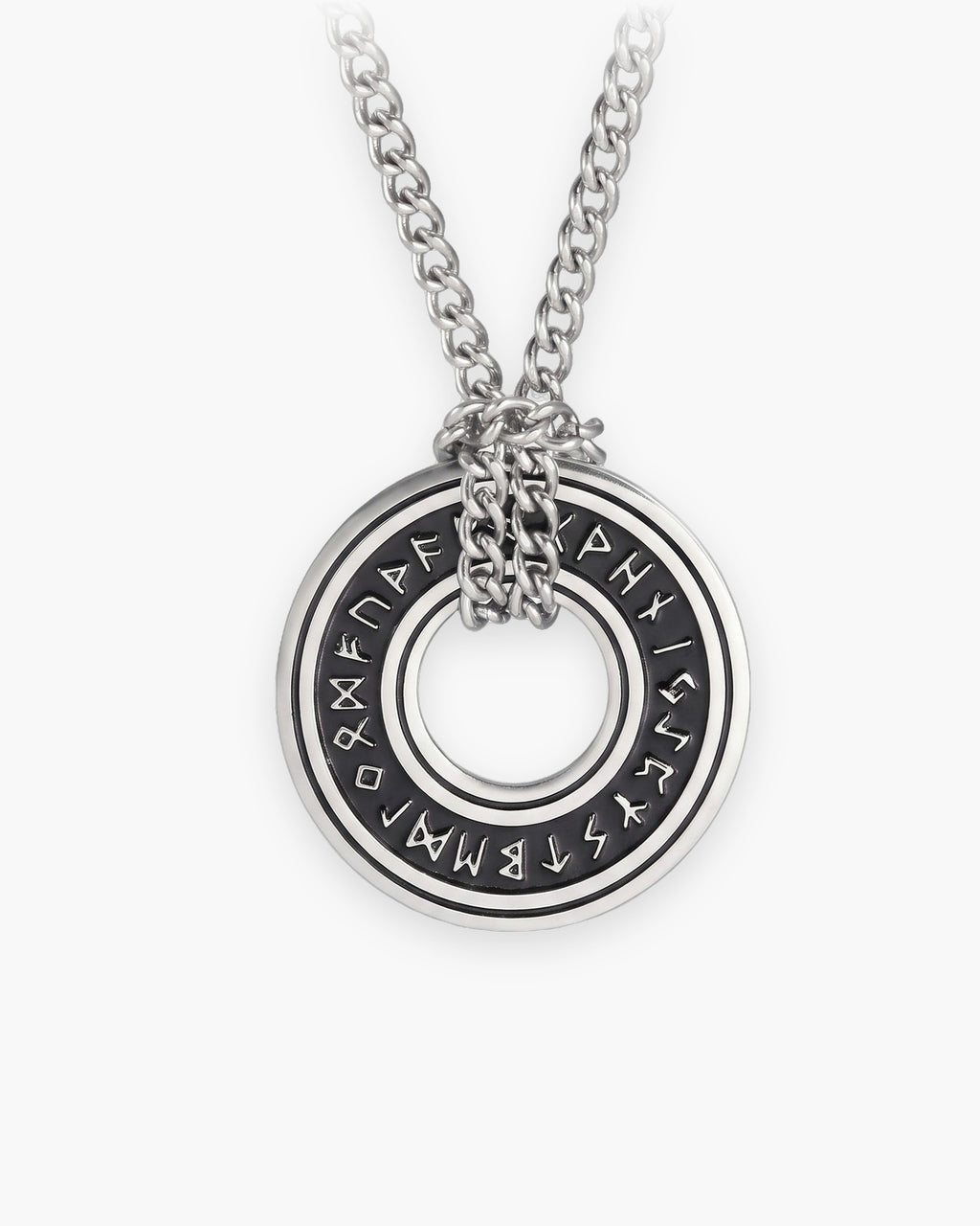 Atlas Viking rune circle pendant necklace in silver-tone titanium steel [c:silver]