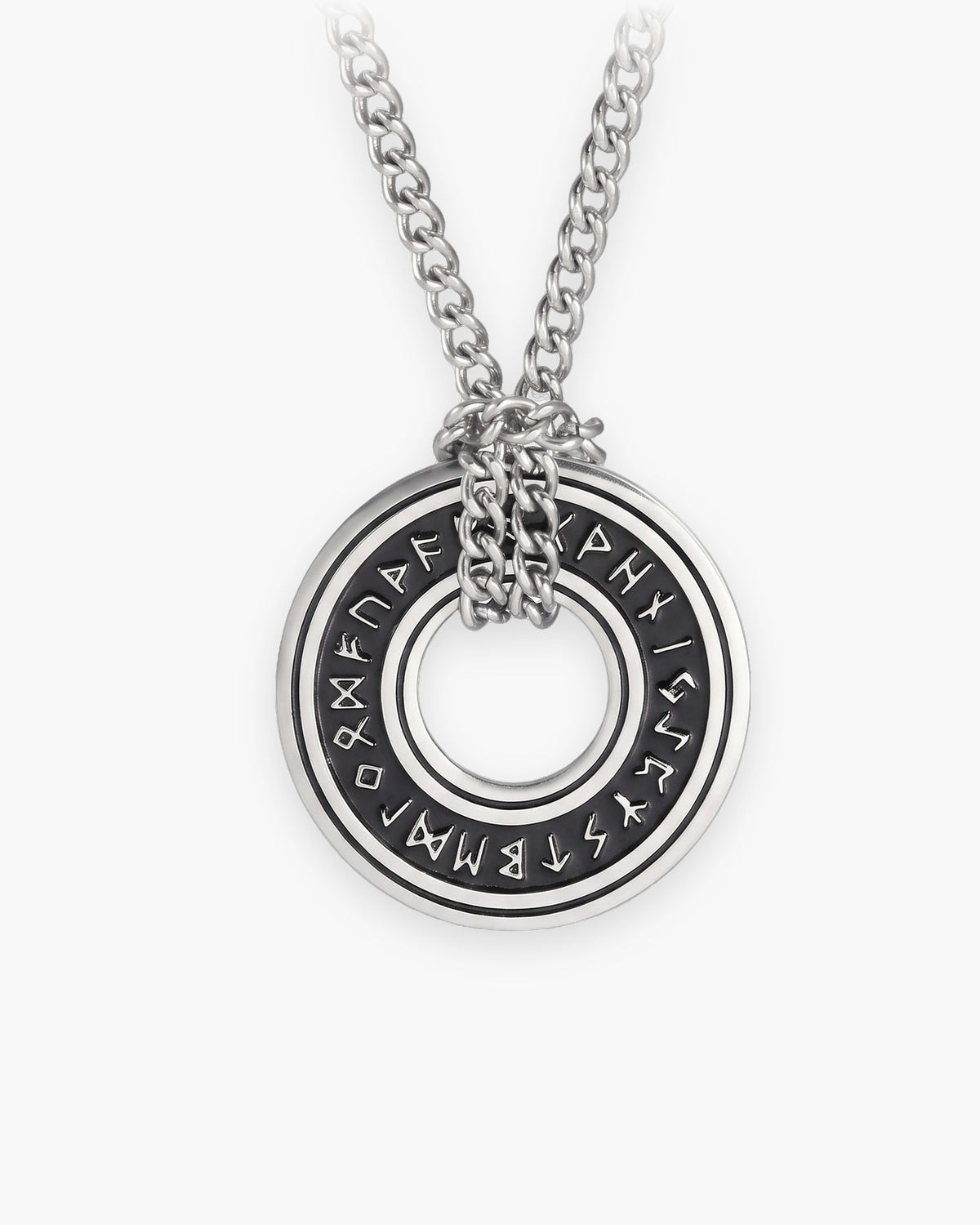 Atlas Viking rune circle pendant necklace in silver-tone titanium steel [c:silver]