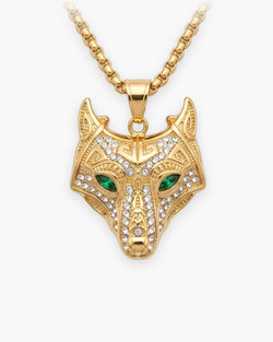 Atlas viking wolf pendant necklace in gold-tone 316L stainless steel [c:gold]